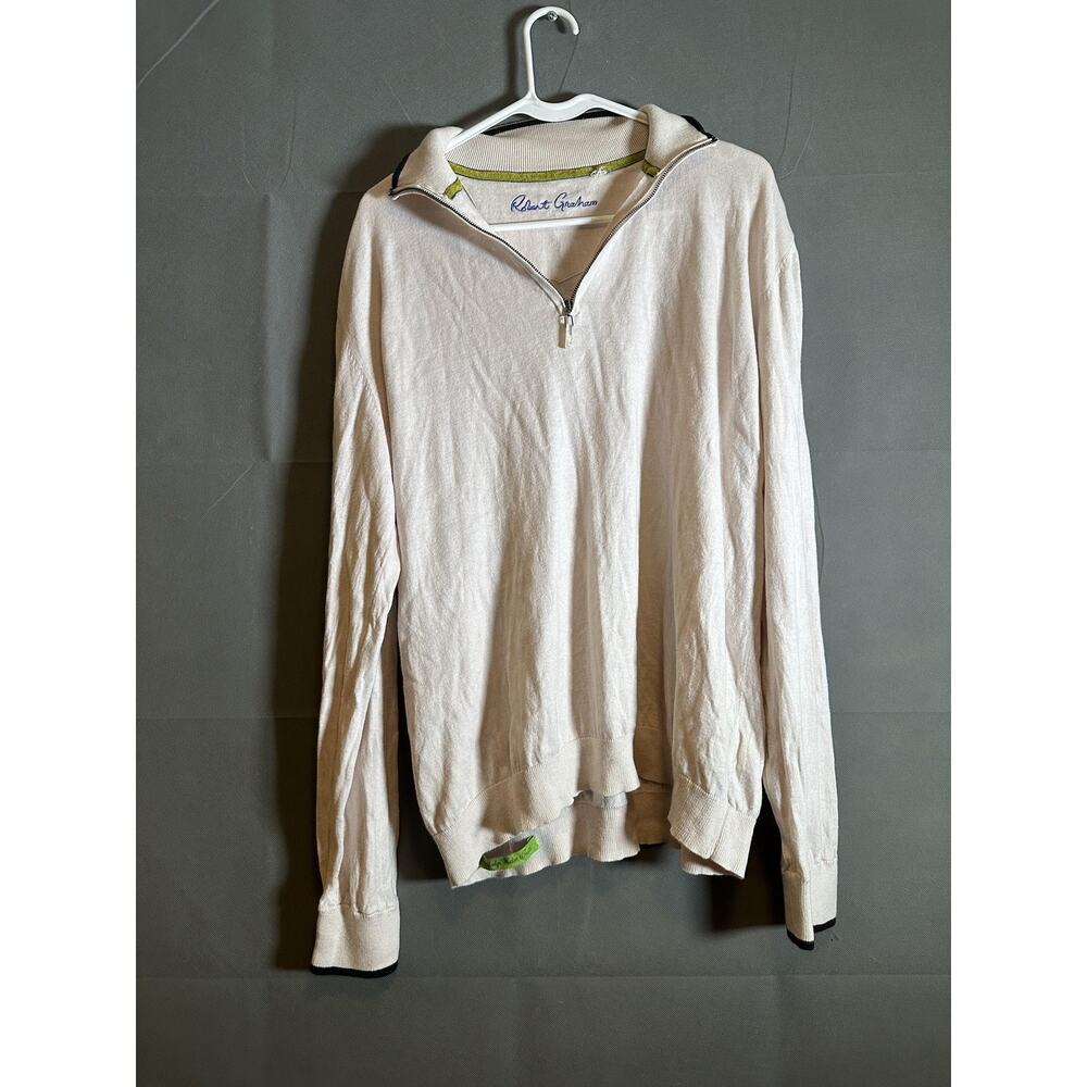 Robert Graham Sweater Mens Large Beige Half Zip Pullover Lightweight Casual